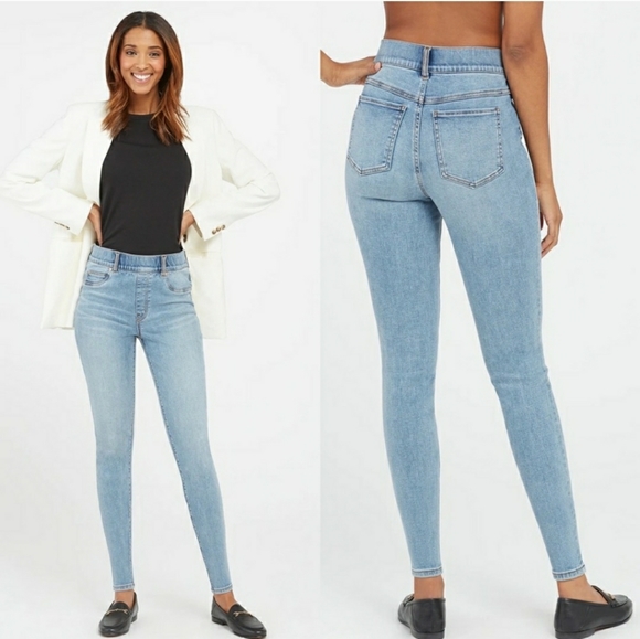 Spanx Ankle Skinny Jeans Light Vintage Wash Size L P - Picture 1 of 11